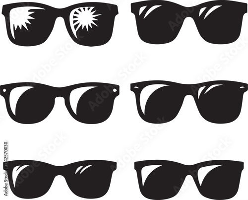 set of glasses vector, set of glasses vector illustration, glasses silhouette vector black and white