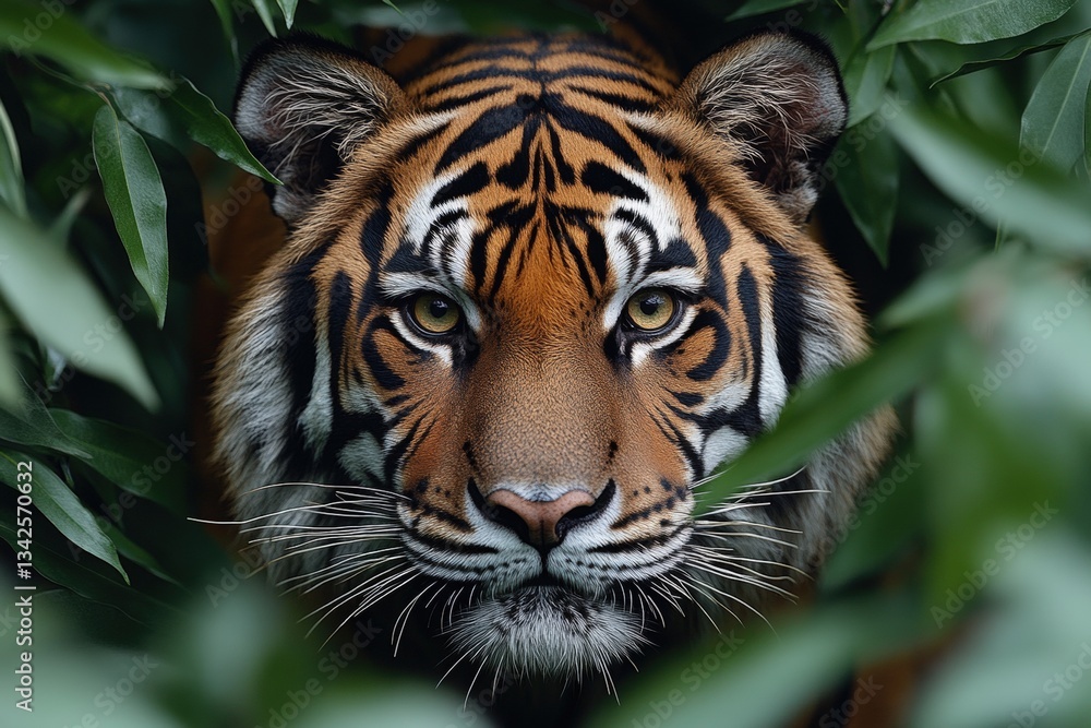 Majestic Tiger Prowling Silently Through Dense Underbrush in a Lush Jungle Ecosystem During Twilight Hours Majestic Tiger Prowling Silently Through Dense Underbrush in a Lush Jungle Ecosystem During Twilight Hours