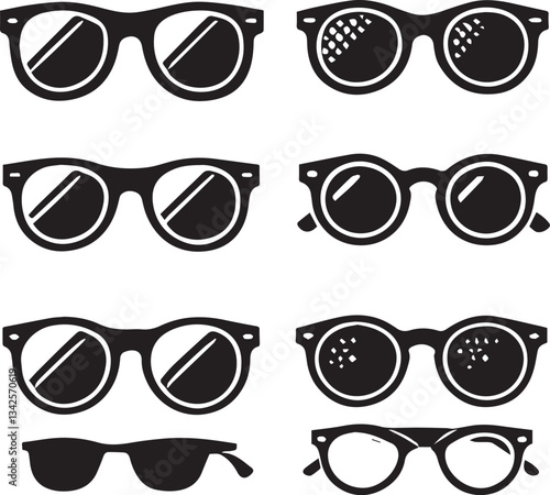 set of glasses vector, set of glasses vector illustration, glasses silhouette vector black and white