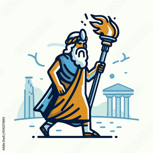 vector illustration of prehistoric man carrying a torch