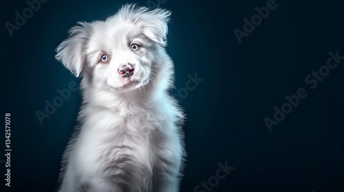 Adorable Fluffy White Border Collie Puppy  Studio Shot  Isolated  High Resolution