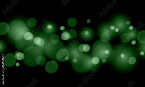 Abstract blur green circle bokeh black background. shiny soft green light.