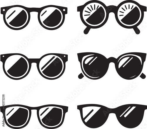 set of glasses vector, set of glasses vector illustration, glasses silhouette vector black and white
