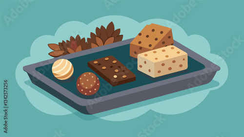 A tray of homemade energy balls granola bars and protein bars making for a satisfying and nutritious snack option for those spending long hours. Vector illustration