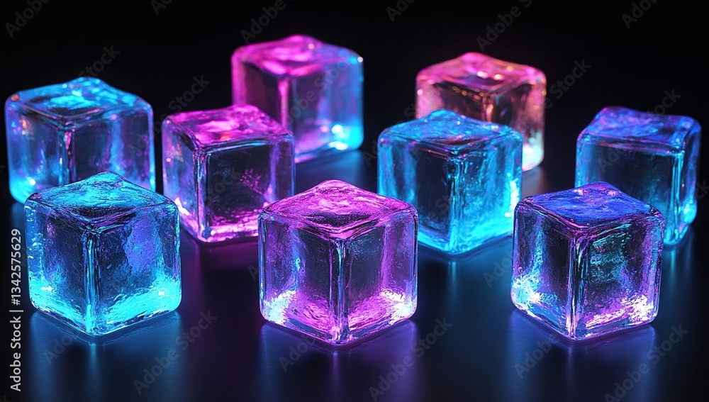 Neon Ice Cubes 3D Render Neon Ice Cubes 3D Render