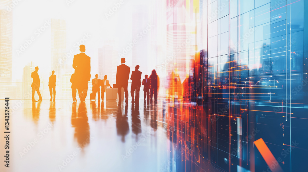 Fototapeta premium abstract professional business team people innovation connection of line from nail node to node on Smart Innovation city with connection cyber security network reciprocity , networking concept