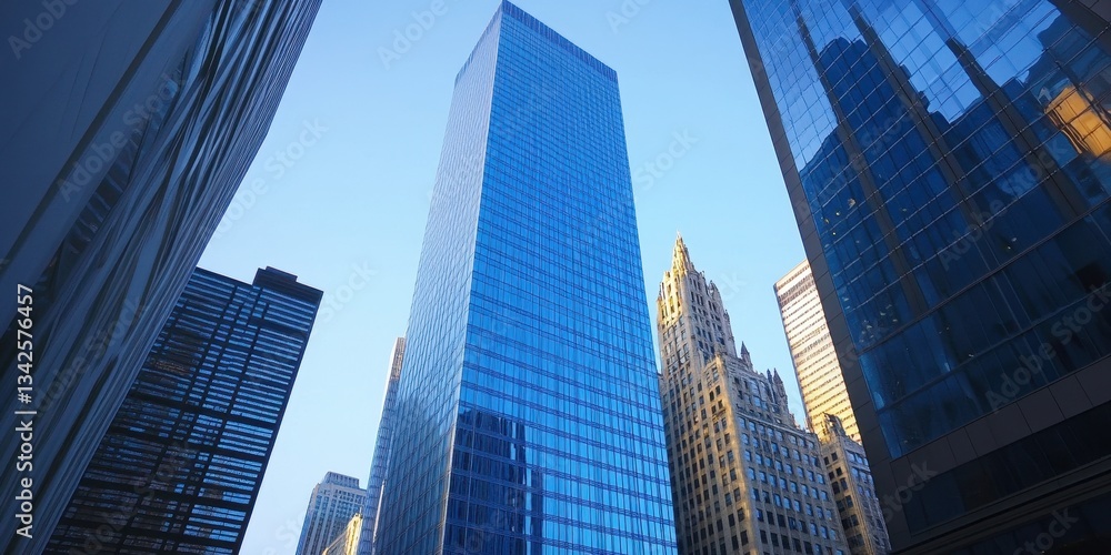 Obraz premium Skyscrapers of varied shapes and sizes reaching into the clear blue sky