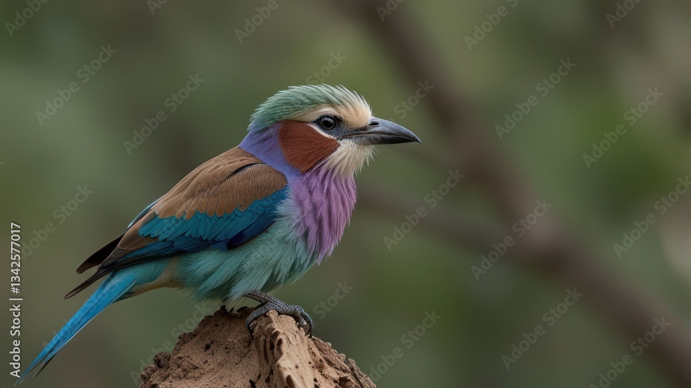 Fototapeta premium Vibrant bird perched on a log (1)
