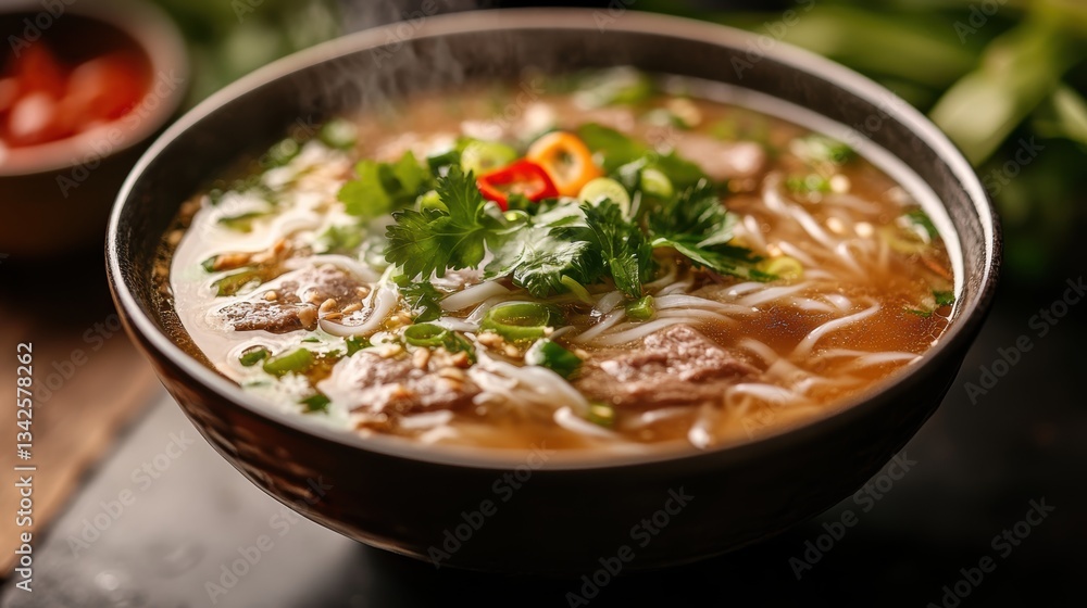 A fragrant symphony of flavors, pho bo, a rich broth infused with the essence of beef and the pungent aroma of lemongrass, simmered over steaming rice noodles, a culinary masterpiece from Vietnam. A fragrant symphony of flavors, pho bo, a rich broth infused with the essence of beef and the pungent aroma of lemongrass, simmered over steaming rice noodles, a culinary masterpiece from Vietnam.