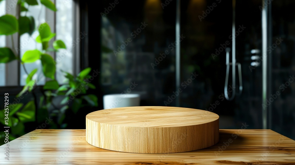 Fototapeta premium Wooden Podium Display Modern Minimalist Bathroom Product Showcase
