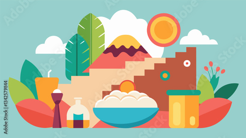 The combination of api and pastel creates a perfect harmony of flavors showcasing the beauty and simplicity of Bolivian cuisine.. Vector illustration