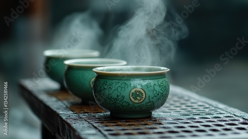 Wallpaper Mural A steaming kettle pours emerald liquid into delicate porcelain cups, releasing a fragrant aroma that fills the air with the promise of tranquility and comfort. Torontodigital.ca