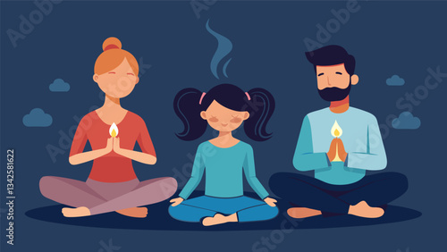 A father and daughter practice mindful eating paying attention to each bite and savoring the flavors and textures.. Vector illustration