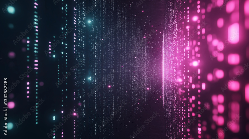 Obraz premium Digital Data Stream: a vibrant abstract rendering a digital tunnel. Glowing lights create a sense of depth and movement.