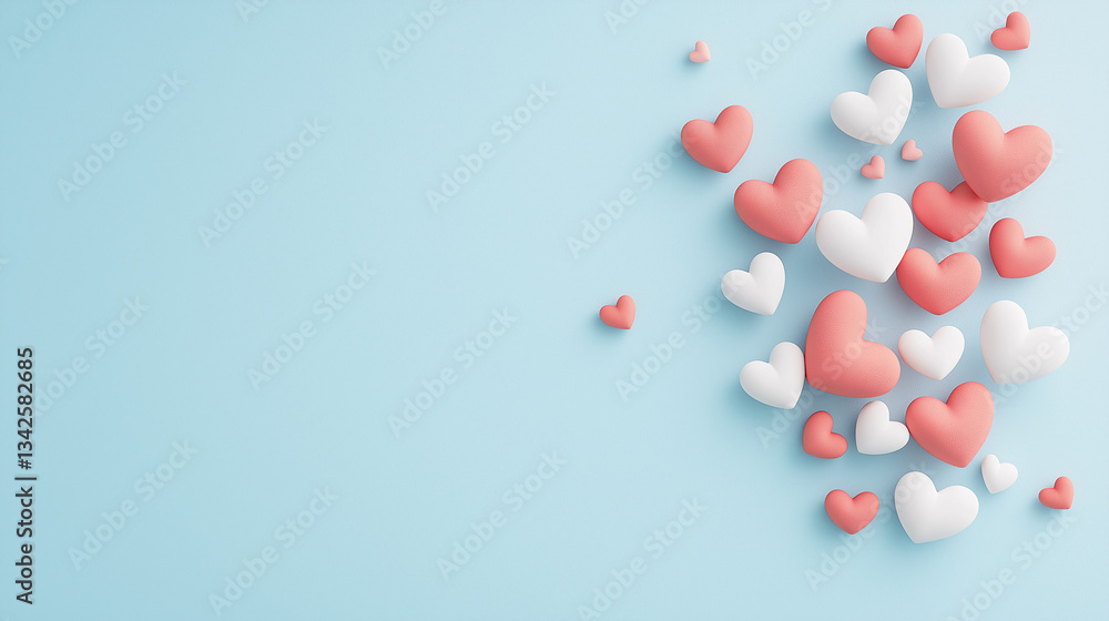 Love's Gentle Embrace: A collection of red and white hearts scattered on a soft blue backdrop, symbolizing affection, care, and the beauty of relationships. Love's Gentle Embrace: A collection of red and white hearts scattered on a soft blue backdrop, symbolizing affection, care, and the beauty of relationships.