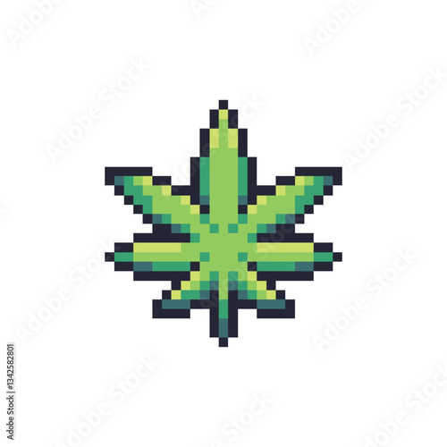 this is a cannabis weed icon in pixel art style with colorful color,this item good for presentations,stickers, icons, t shirt design,game asset,logo and project.