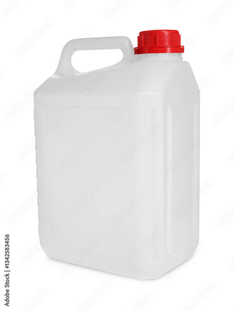 One plastic canister with cap on white background One plastic canister with cap on white background