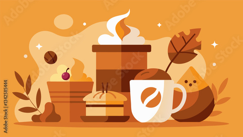 The aroma of freshly brewed coffee mixes with the sweet scents of the bakery creating a warm and inviting atmosphere.. Vector illustration