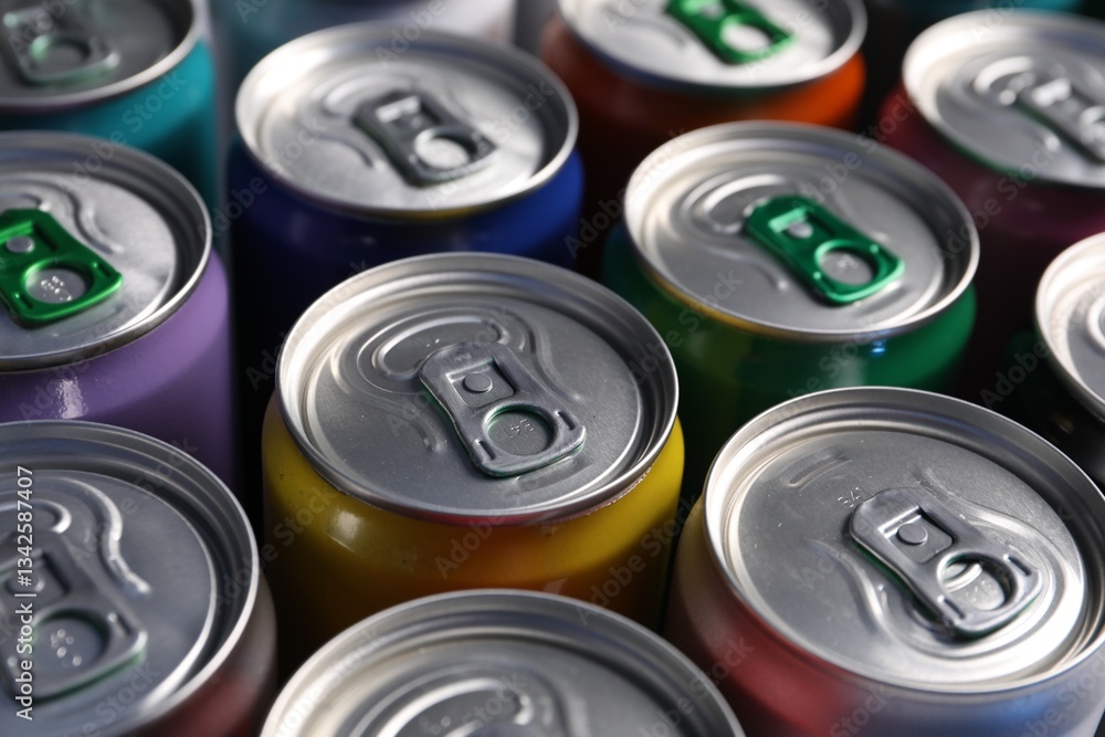 Many aluminium cans of beverage as background, closeup Many aluminium cans of beverage as background, closeup