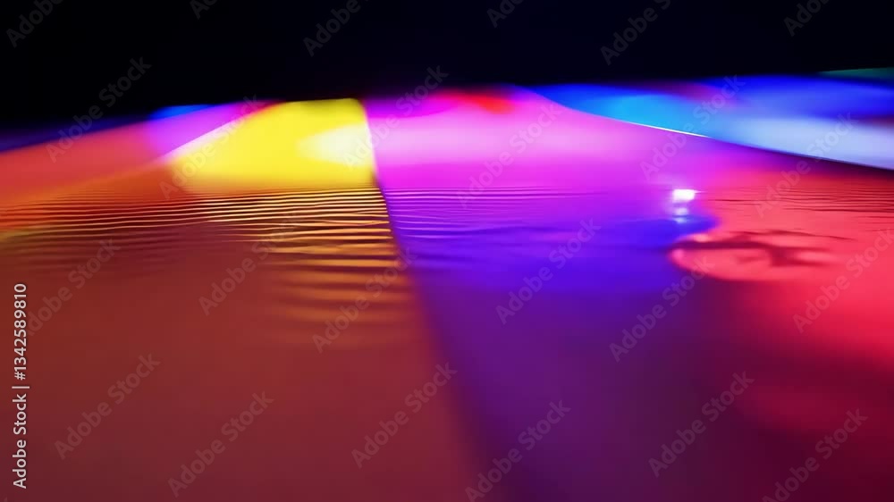 Abstract Liquid Surface with Flowing, Colorful Light Reflections in Motion 4K.