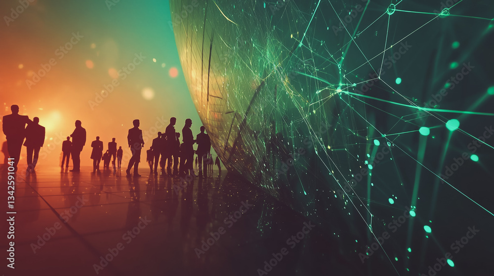 Fototapeta premium abstract professional business team people innovation connection of line from nail node to node on Smart Innovation city with connection cyber security network reciprocity , networking concept
