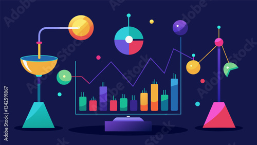 An interactive light installation that responds to the fluctuating stock market with different colors and patterns representing highs and lows.. Vector illustration