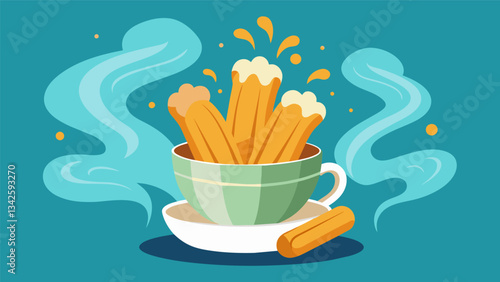 The aroma of freshly made churros fills the air as guests satisfy their sweet tooth with this classic Mexican dessert.. Vector illustration