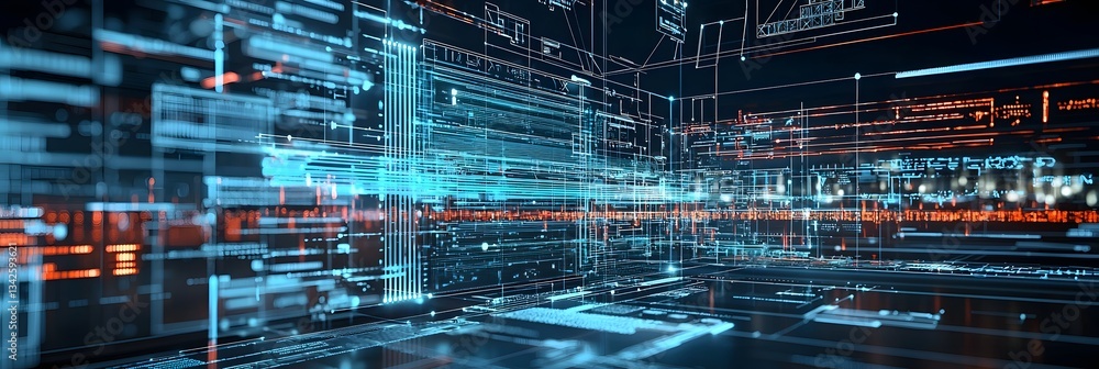 An abstract visualization of an intricate engineering process featuring a dynamic flow of digital lines circuits and mechanical elements An abstract visualization of an intricate engineering process featuring a dynamic flow of digital lines circuits and mechanical elements