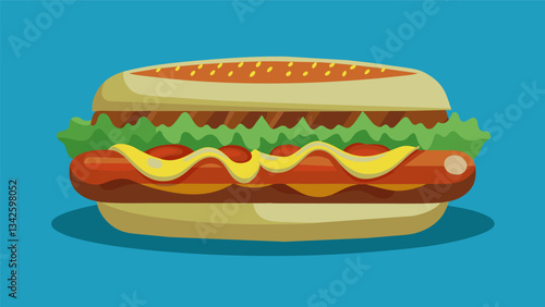 Sample the bold and y flavors of Argentinas iconic choripan a grilled sausage sandwich generously dressed with chimichurri and topped with caramelized onions.. Vector illustration