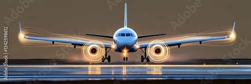 Obraz na płótnie Dramatic silhouette of an airplane with dynamic light trails and motion effects against a dark background creating a futuristic and abstract visual impression of air travel at night w salonie