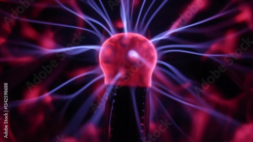 Extreme Close Up of the Center Tesla Coil in a Plasma Globe Lamp