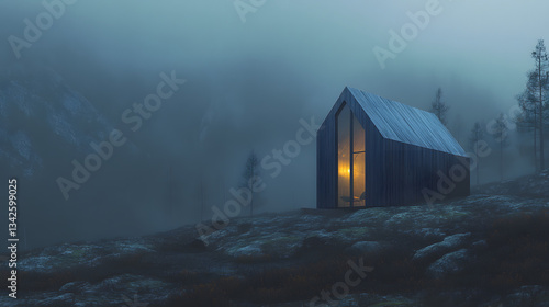 Misty Cabin in the Mountains: Moody Escape in a Forest Landscape