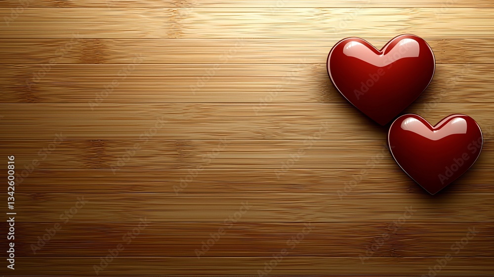Two hearts on a wooden surface Two hearts on a wooden surface