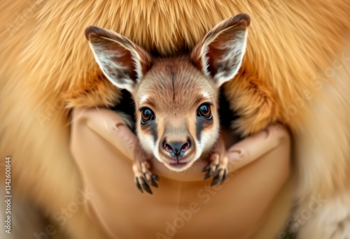 Cute Baby Kangaroo Peeking from Pouch A Heartwarming Wildlife Portrait