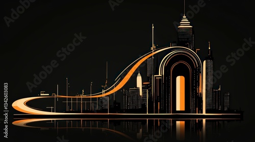 Futuristic Cityscape  Golden Skyline  Urban Growth  Abstract Architecture