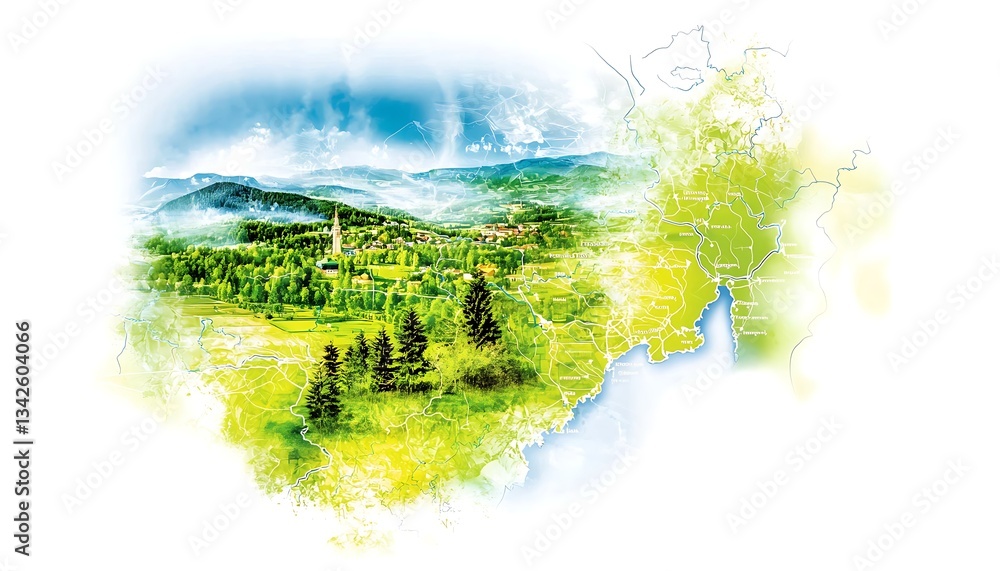 Fototapeta premium Alpine Village Map Overlay.