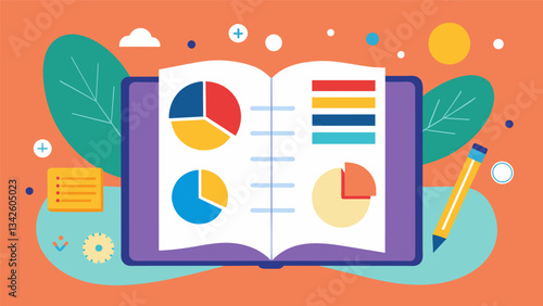 A journal filled with colorful diagrams and written exercises used for cognitive behavioral therapy to manage anxious thoughts.. Vector illustration
