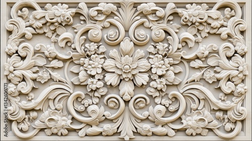 Baroque Ornate Floral Motif  Elegant Stone Carving Texture