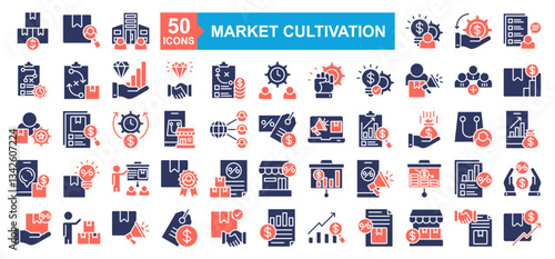 Market Cultivation And Strategy Icon Sheet Supplier, Promotion, Price Tag, Deal, Invoice, Analytic, Tax, Retail, Deal, Selling, Presentation, Customer, Discount, Retail, Increase, Online Marketing