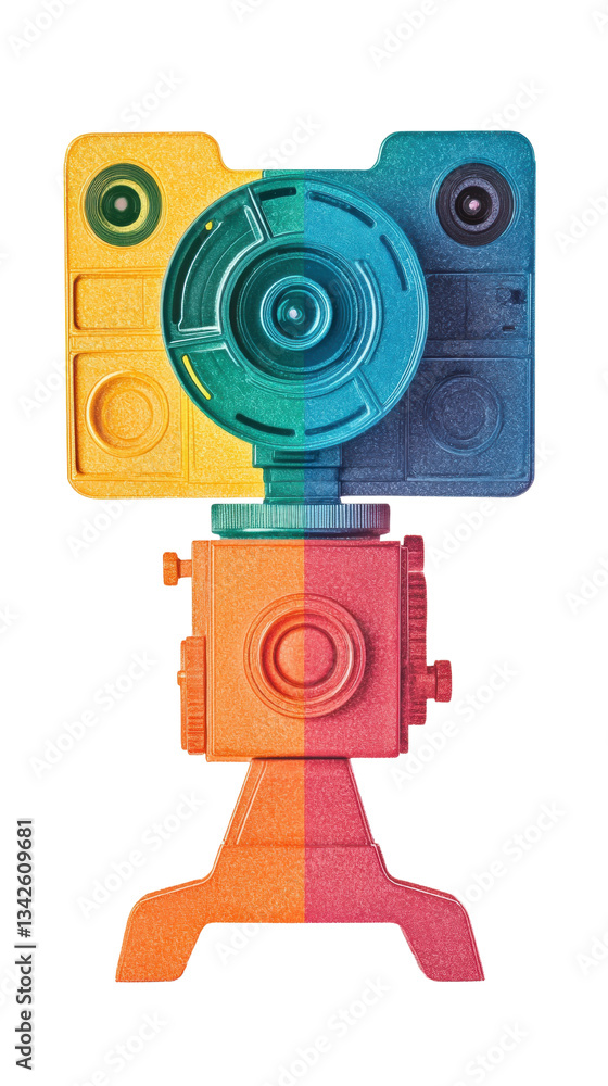 Fototapeta premium A vibrant, stylized camera with a unique design and colorful gradient, emphasizing its lens and features.