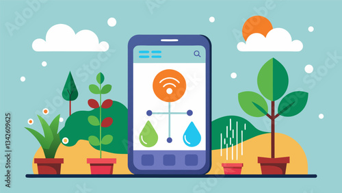 An app that collects data on soil moisture levels and sends notifications to gardeners when its time to water their plants.. Vector illustration