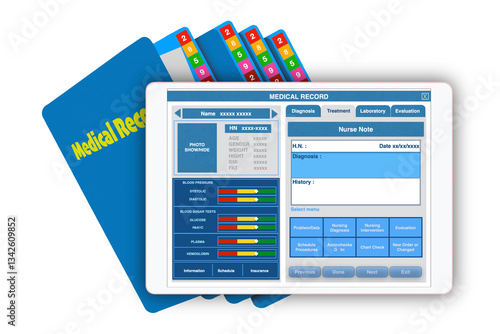 Technology of electronic medical record with manual medical records in folder.