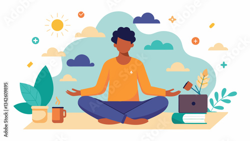 A person practicing selfcare whether it be through mindful meditation a relaxing massage or a nature walk without the burden of digital notifications and responsibilities.. Vector illustration
