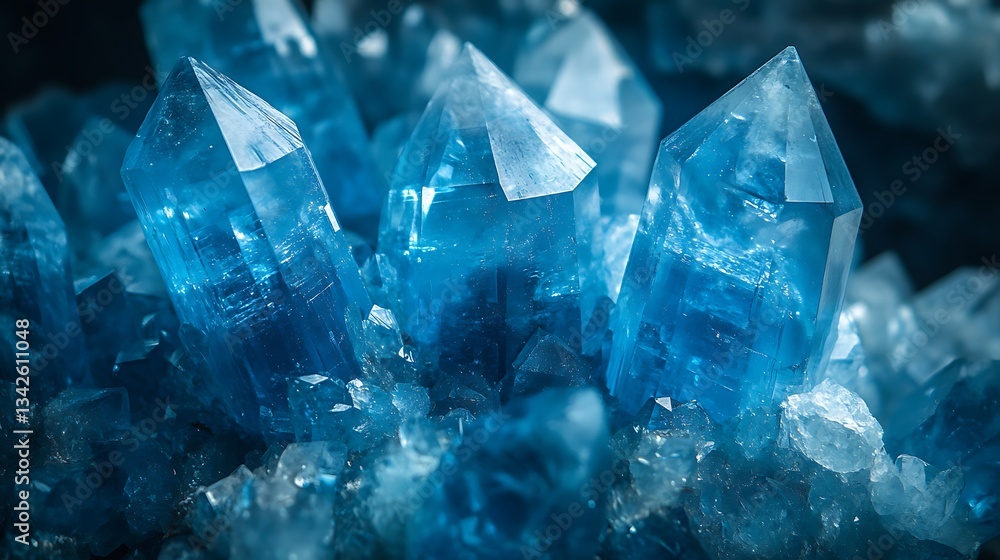 Blue crystals, close-up, dark blue background, Blue crystals, close-up, dark blue background,