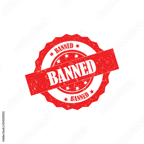 Banned stamped grunge stamp, grunge red banned word with star icon rubber seal stamp. Grunge rubber stamp with word Banned vector.