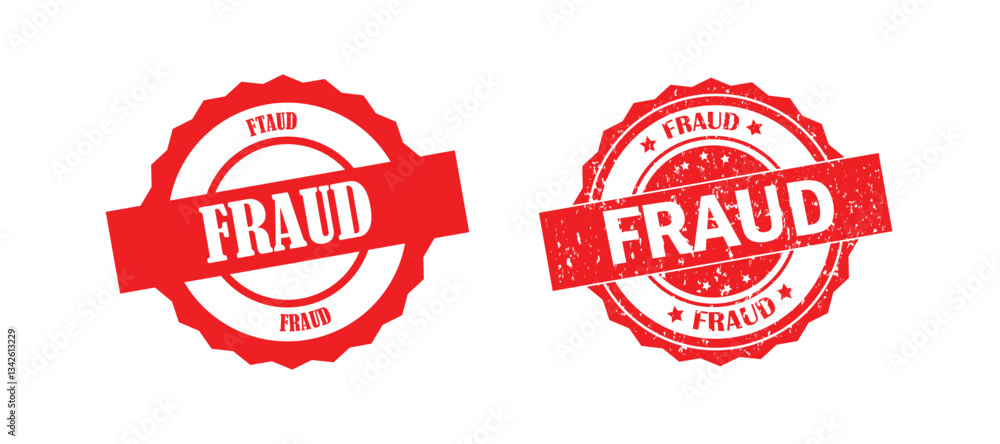 Obraz premium Fraud Stamps Seal set vector. Red rubber stamp with text fraud. Red Grunge Fraud rubber seal stamp vector.