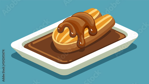 A sweet and fluffy churro bite dipped in rich chocolate sauce bringing the flavors of Spain to the tray.. Vector illustration