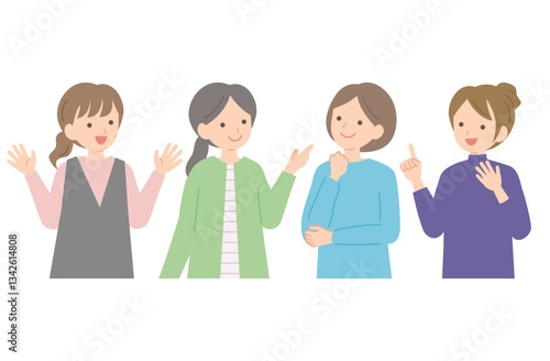 楽しそうに会話をする4人の女性のイラスト