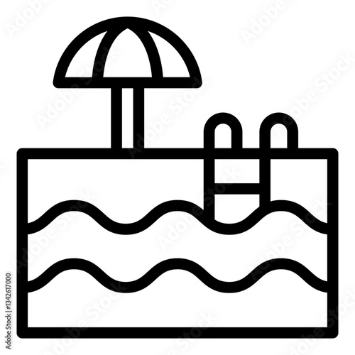 Water pool outline icon representing swimming and fun activities