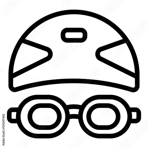 Swimming cap and goggles outline icon for water sports and protection